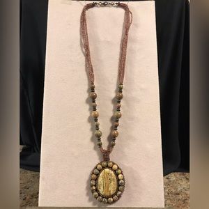 Hand Beaded Jasper Medallion Necklace